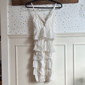 White Ruffled Tiered Spaghetti Strap Dress